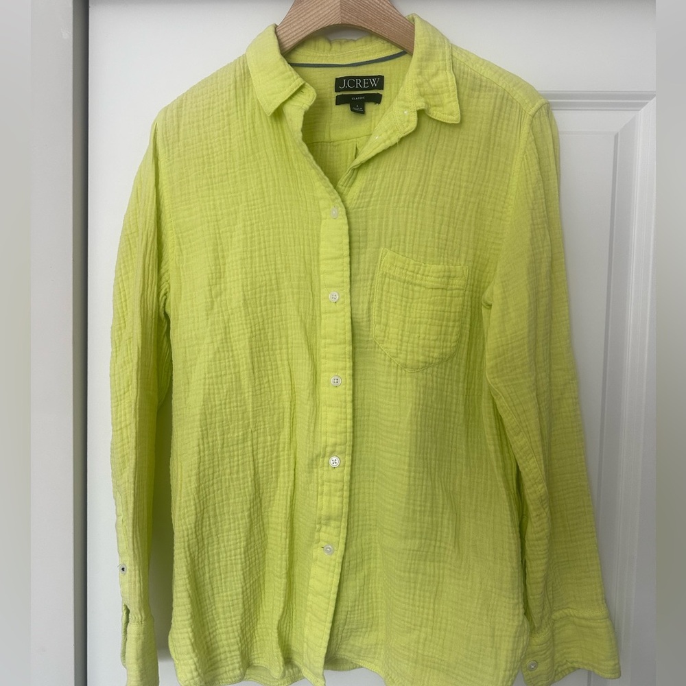 J. Crew Vibrant Chartreuse gauze button up size 6